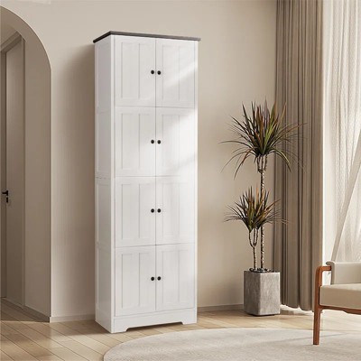 72.4" Tall Storage Cabinet With 8 Doors, 4 Tier Shelves Freestanding Floor Cabinet Organizer - Leovsnove