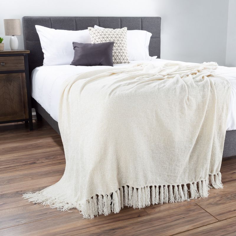 Hastings Home Oversized Chenille Throw Blanket - 70" x 60", Ivory, 5 of 9