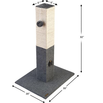 32" Tall Gray and Beige Sisal Rope Cat Scratching Post