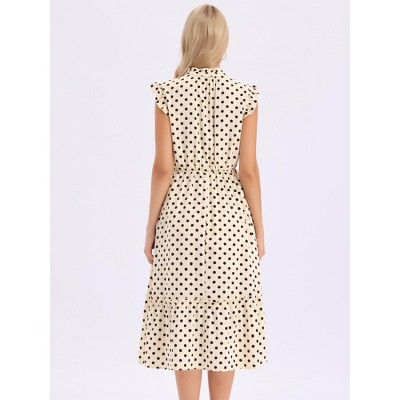 Женские платья INSPIRE CHIC Women's Polka Dot Summer Ruffle Sleeve Tie V Neck Casual Beach Vacation Midi Dresses Large Apricot — фото 3