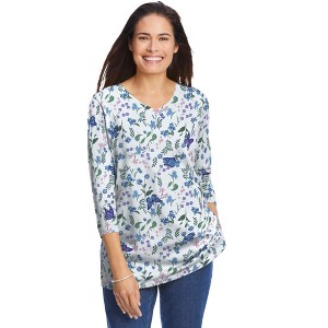 Woman Within Perfect Printed Three-Quarter Sleeve V-Neck Tee - 1 of 4