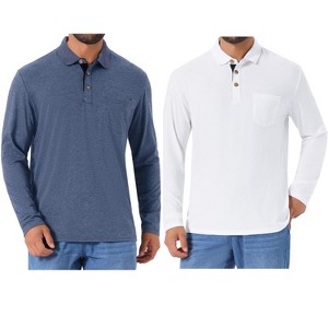 INSPIRE CHIC Men's Contrast Button Collared Pocket Long Sleeves Polo T-Shirts 2 Packs - 1 of 4