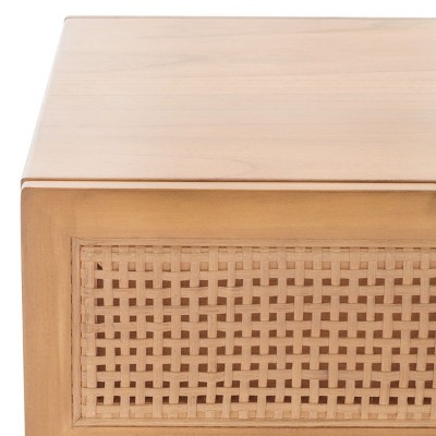 Natural Wood Rectangular Coffee Table with Woven Storage Drawers