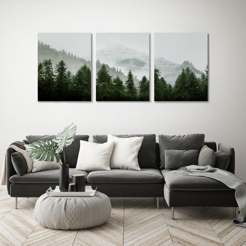 Americanflat Botanical Landscape Green Mountain Mural By Tanya Shumkina Triptych Wall Art - Set Of 3 Canvas Prints, 5 of 7