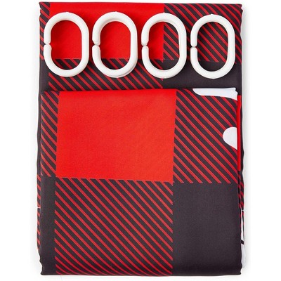Farmlyn Creek Red Buffalo Plaid Merry Christmas Tree Bath Shower Curtain Set Polyester with 12 Hooks for Bathroom Decor 70"x71"