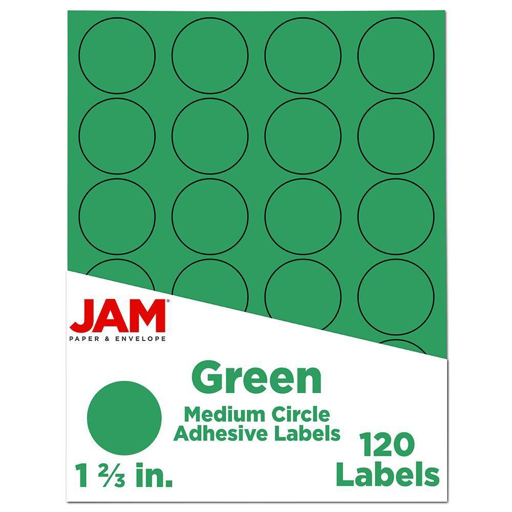 JAM Paper Circle Sticker Seals 1 2/3" 120ct - Green: Multipurpose Labels, Envelope Seals, Paper Material
