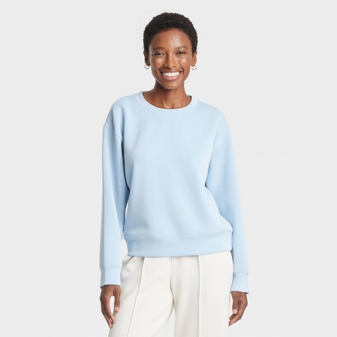 Women s Sandwash Pullover Sweatshirt A New Day Light Blue L Target