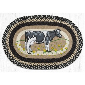 Earth Rugs Cow in Field Oval Patch Tread 20"x30" – Rustic Farmhouse Braided Jute Rug with Country Livestock Design - 1 of 3