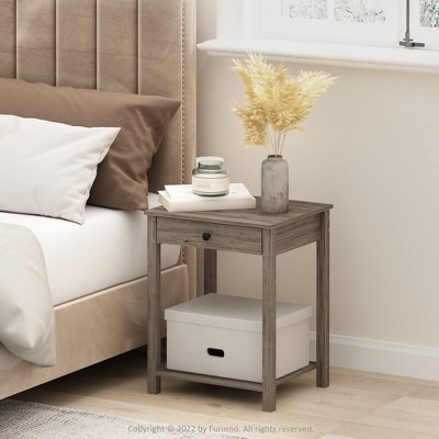 Furinno Mid-Century Sofa Side End Table W/Drawer & Open Storage Shelf,Rustic Oak