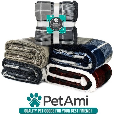 Large Gray Plaid Sherpa Waterproof Pet Blanket