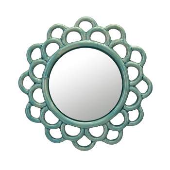 Round Ceramic Cutout Wall Hanging Mirror Turquoise - Stonebriar Collection