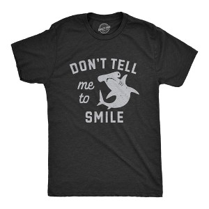 Mens Dont Tell Me To Smile T Shirt Funny Hammerhead Shark Frowning Joke Tee For Guys - Crazy Dog Men's T Shirt - 1 of 4