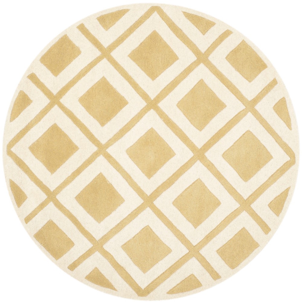 5' Geometric Tufted Round Area Rug Gold/Ivory - Safavieh