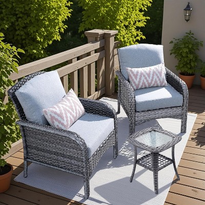 XIZZI Outdoor Wicker Sofa Set with Optional Swivel Chairs, 3.5" Cushions 5 Colors (Gray, Black, Navy, etc.), All-Weather Rattan, Modular 2-7 Pieces