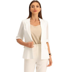 Allegra K Women's Work Office Short Sleeve One Button Casual Jacket Blazer - 1 of 4