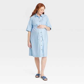 Elbow Sleeve Midi Maternity Linen Shirtdress - Isabel Maternity by Ingrid & Isabel™