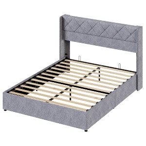ELJGET Large-sized lifting storage bed, soft-padded platform bed frame, headboard with backrest, hydraulic lifting storage bed - 1 of 4