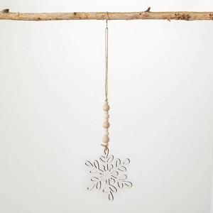 Snowflake Bead Dangle Ornament White 8.5"H Wood - 1 of 3