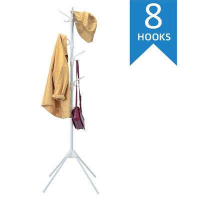 Costway Metal Coat Rack Stand Hat Hanger Entryway Hall Tree w/ Folding Base & 8 Hooks