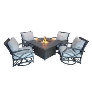 Kinger Home Ethan 5-Piece Rattan Wicker Propane Fire Pit Set with an Aluminum Frame - 1 of 4