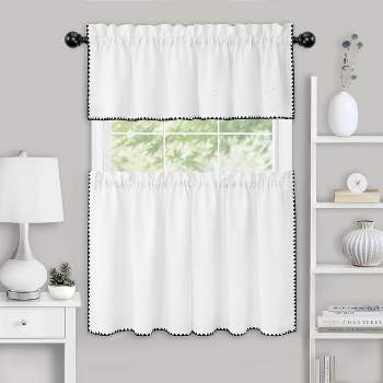 Kate Aurora Coastal Hamptons Living Complete 3 Piece Textured Kitchen Curtain Tier & Valance Set