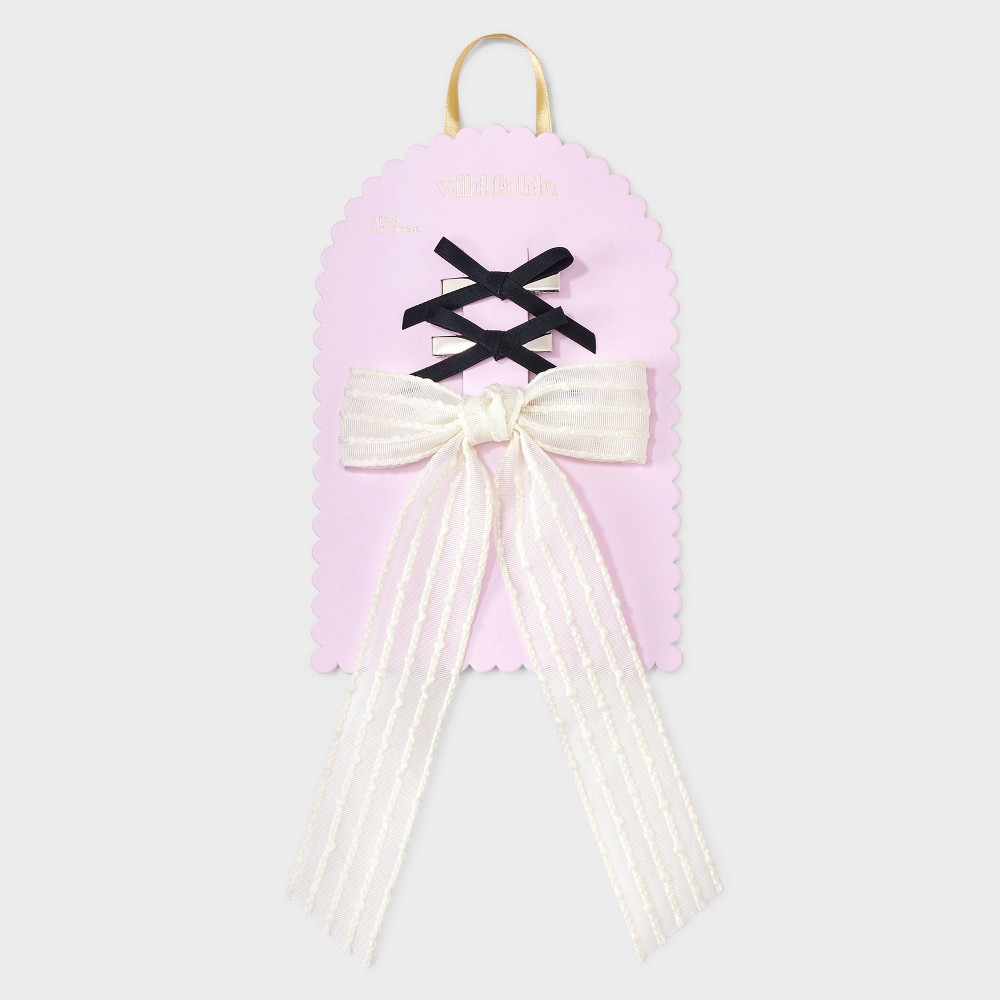 Ivory Hair Bow with Salon Hair Clip Bows Set 3 pc - Wild Fable™ White/Black