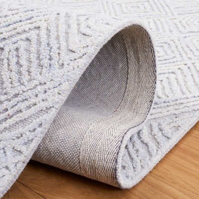 Grey and Ivory Geometric Wool Tufted Square Area Rug