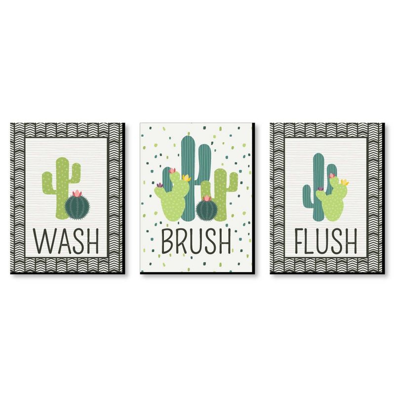 Big Dot of Happiness Prickly Cactus - Kids Bathroom Rules Wall Art - 7.5 x 10 inches - Set of 3 Signs - Wash, Brush, Flush, 1 of 9