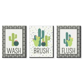 Big Dot of Happiness Prickly Cactus - Kids Bathroom Rules Wall Art - 7.5 x 10 inches - Set of 3 Signs - Wash, Brush, Flush