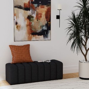 Kumasinova Modern Ottoman Bench – 54.25"W Fabric Upholstered Bed Bench, Small Round Legs, Tufted Accent Entryway Bench & Foot Stool - 1 of 4