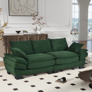Modern Curved Sofa, Back Upholstered Couch with 2 Decorative Throw Pillows, Corduroy Fabric Couch for Living Room, Bedroom , Apartment - 1 of 4