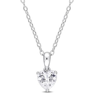EVERLY JEWELRY | Sterling Silver 7/8 CT TGW Heart Shape Created White Sapphire Solitaire Heart Design Pendant with Chain, 18-inch - 1 of 4