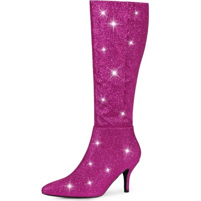 Allegra K Women's Pointy Toe Sparkle Glitter Stiletto Heel Knee High ...