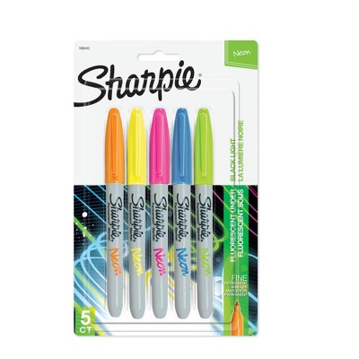 Sharpie 5pk Permanent Markers Fine Tip Neon Multicolored