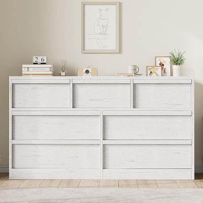 Homhougo  Drawer Dresser, Modern Wooden Double Dresser Organizer with Large Storage for Bedroom, Living Room