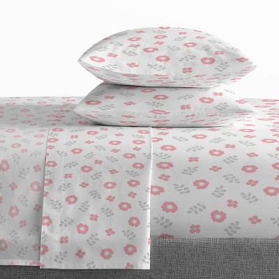 Pink Floral Organic Cotton Full Sheet Set