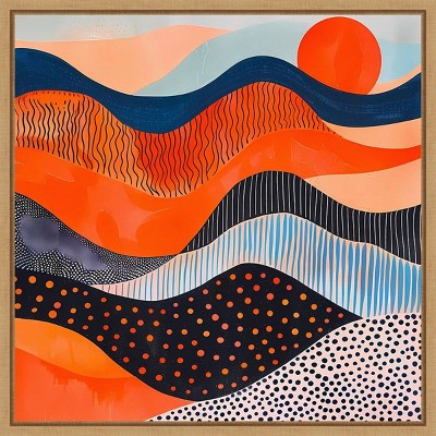 Abyss Abstract Orange and Blue Canvas Print with Maple Frame