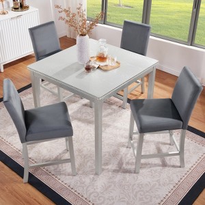 Aukfa 5 Piece Counter Height Dining Table Set with 4 Upholstered Chairs for Kitchen, Dining Room,Silver grey - 1 of 4