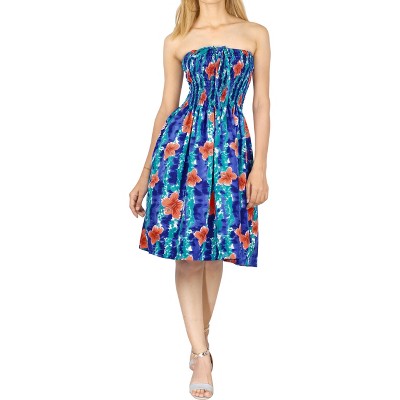 LA LEELA Women's House Daily Routine Evening Wear Mini Backless Sleeveless Elastic Tube Casual Dress Top Casual Dress Short One Size Blue, Floral