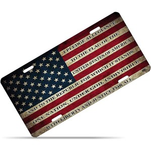 Zone Tech Tactical USA Flag License Plate - Premium Quality Thick Durable Novelty American Patriotic Pledge of Allegiance Car Tag Plate Cover - 1 of 4
