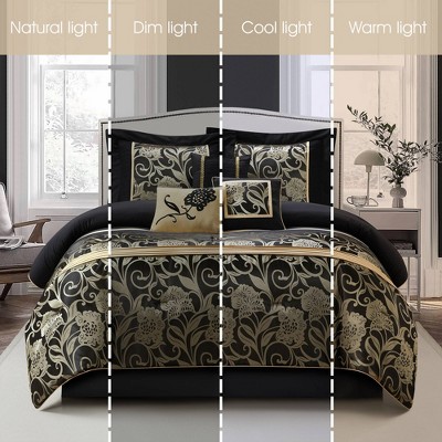 Luxurious Black and Gold Queen Microfiber Comforter Set