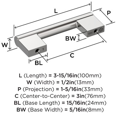 Polished Chrome 3" Modern Cabinet Drawer Pull