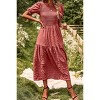 Women's Summer Crew Neck Short Sleeve Smocked Midi Dress Casual Elastic Waist Tiered A Line Maxi Dress - 4 of 4