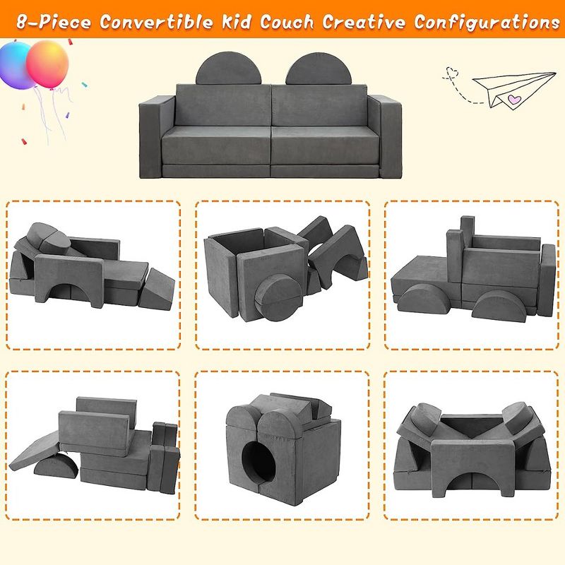 Creative Modular Kids Couch: 8-Piece Toddler Sofa Set for Bedroom & Playroom, 5 of 9