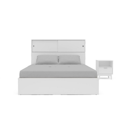 Polifurniture 3pc Queen Victoria Bedroom Set with Single Nightstand White: Modern Design, Engineered Wood, Melamine Finish