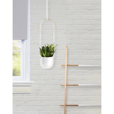 White Ceramic Bowl-Shaped Hanging Planter