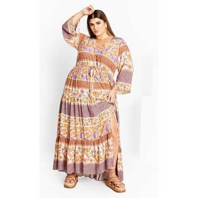 Women's Plus Size Endless Sun Border Maxi Dress - tan | CITY CHIC