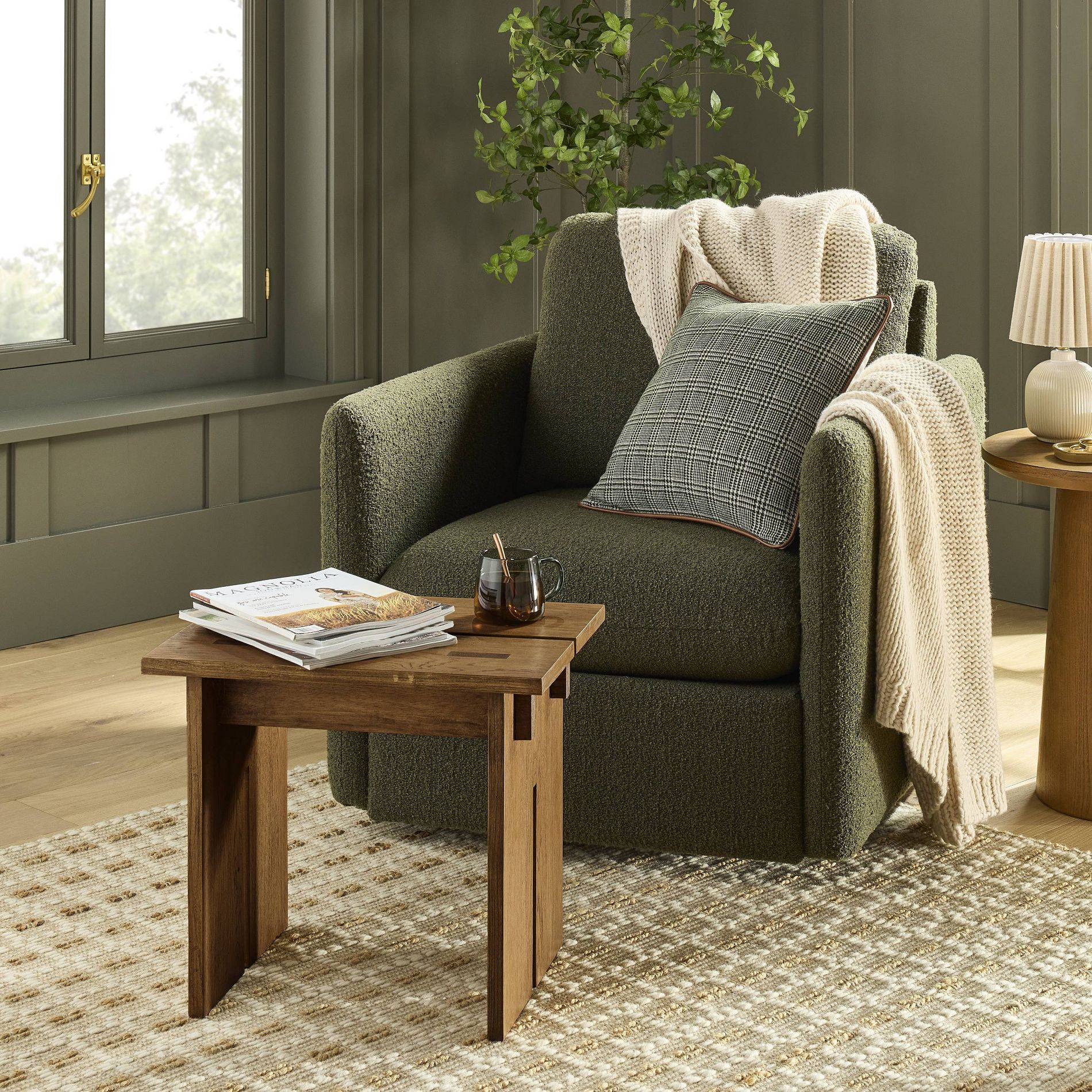 Wooden Stool or Ottoman - Aged Oak - Hearth & Hand™ with Magnolia: Farmhouse Accent, Rubberwood Frame, 18" Height