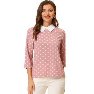 Allegra K Women's Polka Dots Contrast Peter Pan Collar 3/4 Sleeves Blouse - 1 of 4