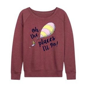Women's - Dr. Seuss - Oh The Places I'll Go Balloon Lightweight French Terry Wide Neck Long Sleeve Shirt - 1 of 4